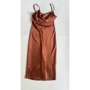 Petal & Pup Satin Midi Dress in Copper